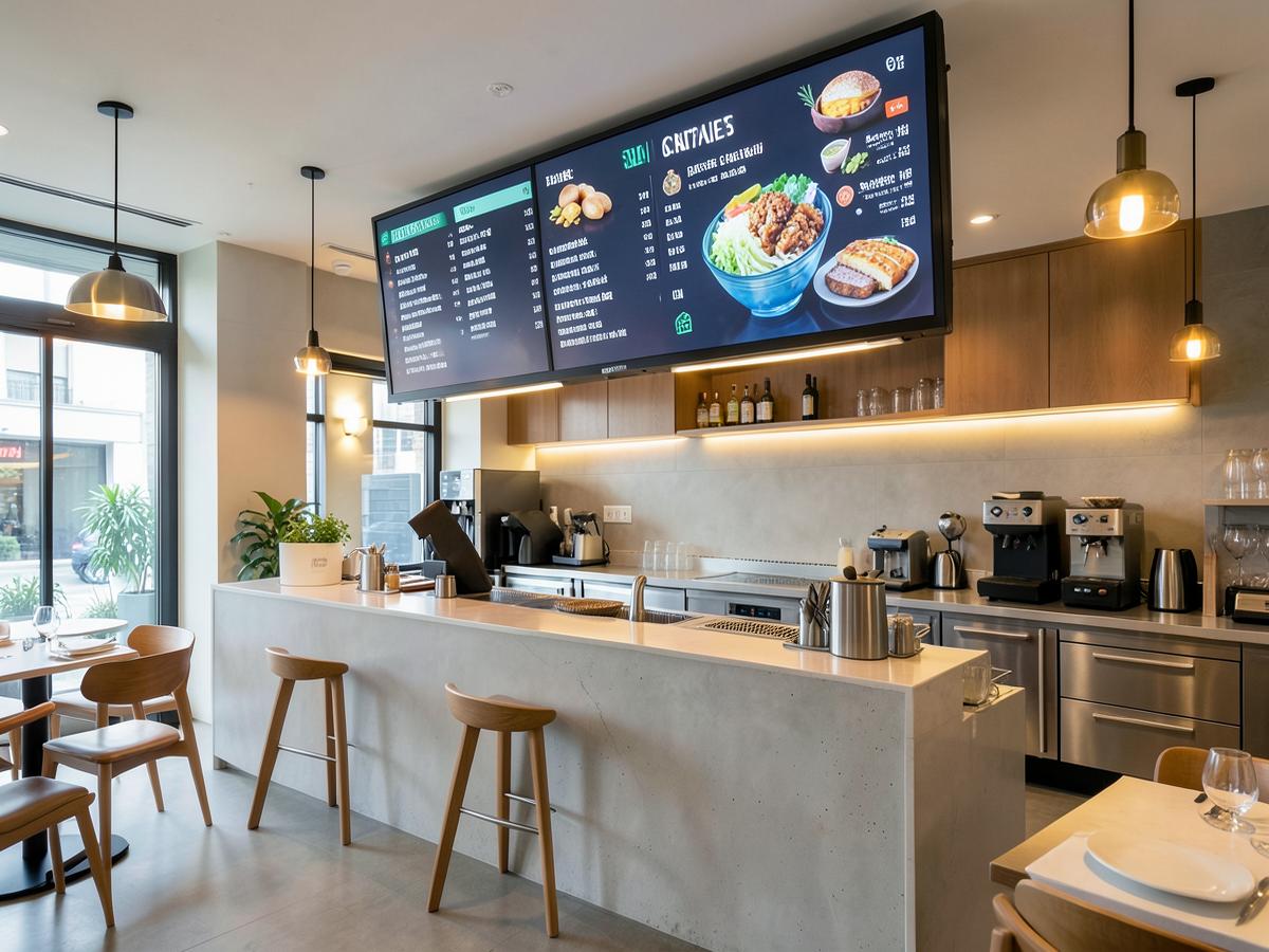 Pantalla digital en un negocio del sector restaurantes